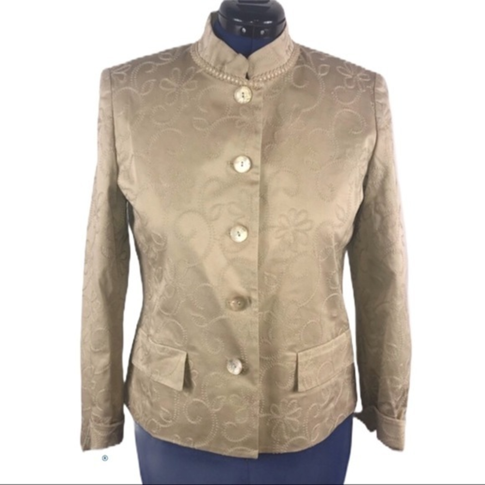 Jones NY Signature 10 gold embroidered 5 button high collar jacket